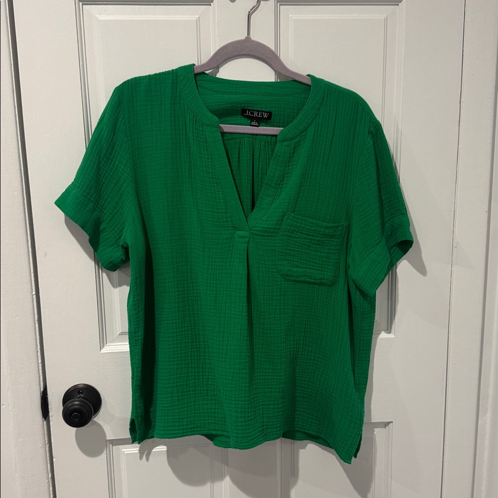 J. Crew Bright Green Gauze Tee with Chest Pocket